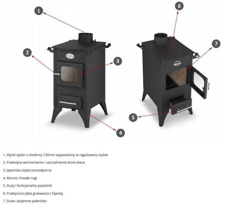 Piec kominek kuchnia węglowa fajerka 6-8kW (średnica wylotu spalin: 130 mm) - spełnia anty-smogowy EkoProjekt 99680052